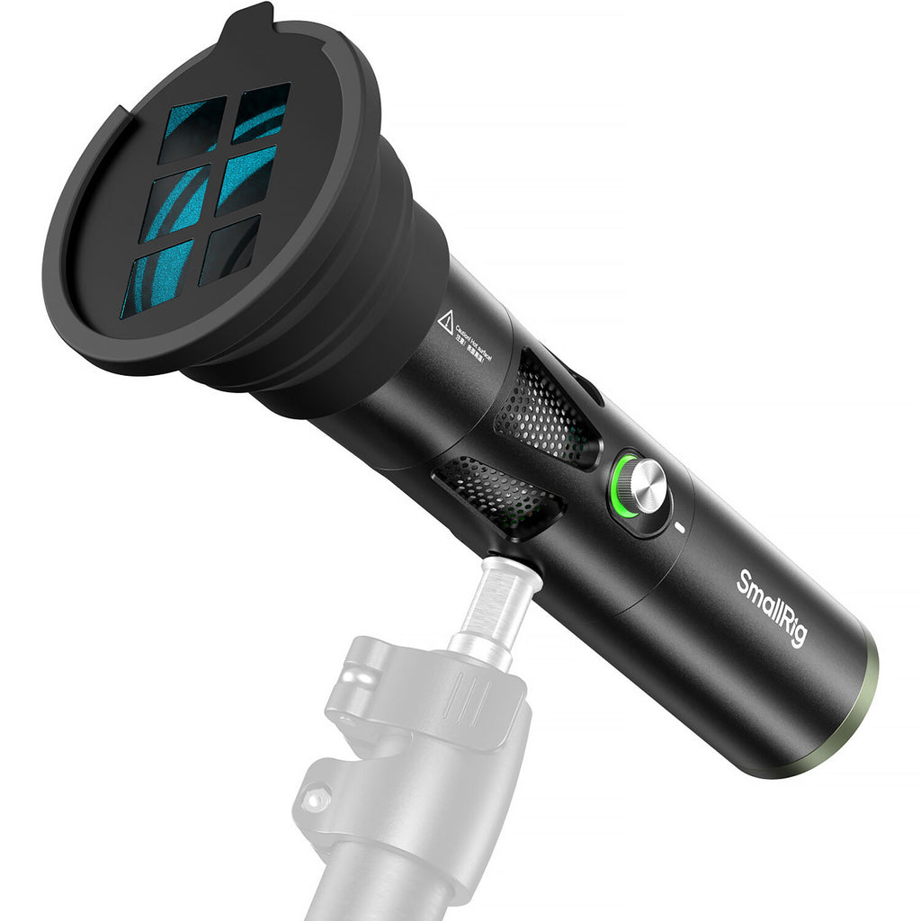 SmallRig RF 20C portable focusable LED video light showing adjustable brightness and compact design for video production.