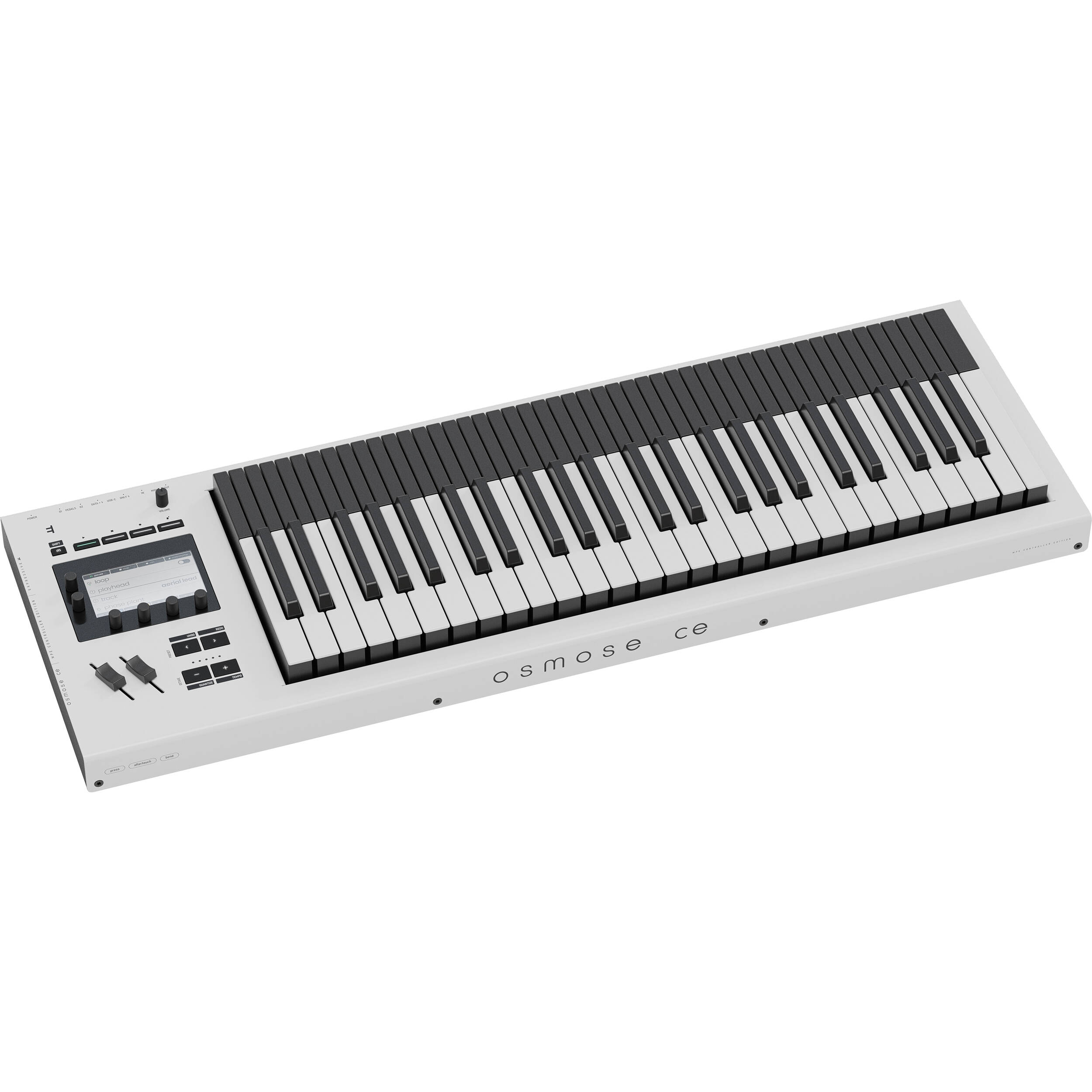 Expressive E Osmose CE 49 midi keyboard with black keys, compact design, and expressive control features.
