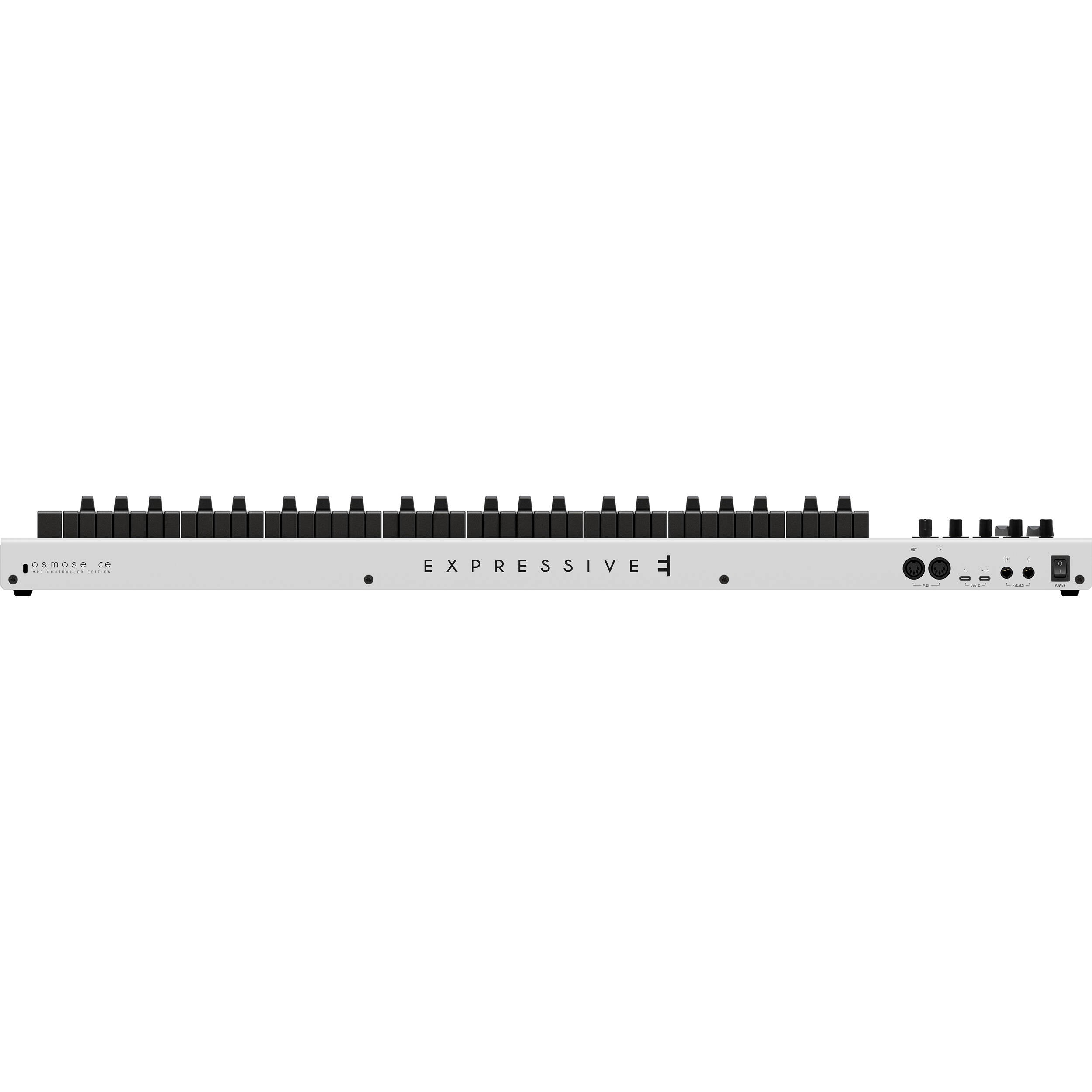 Expressive E Osmose CE 49 midi keyboard with expressive control and sleek design, showcased from a front angle.