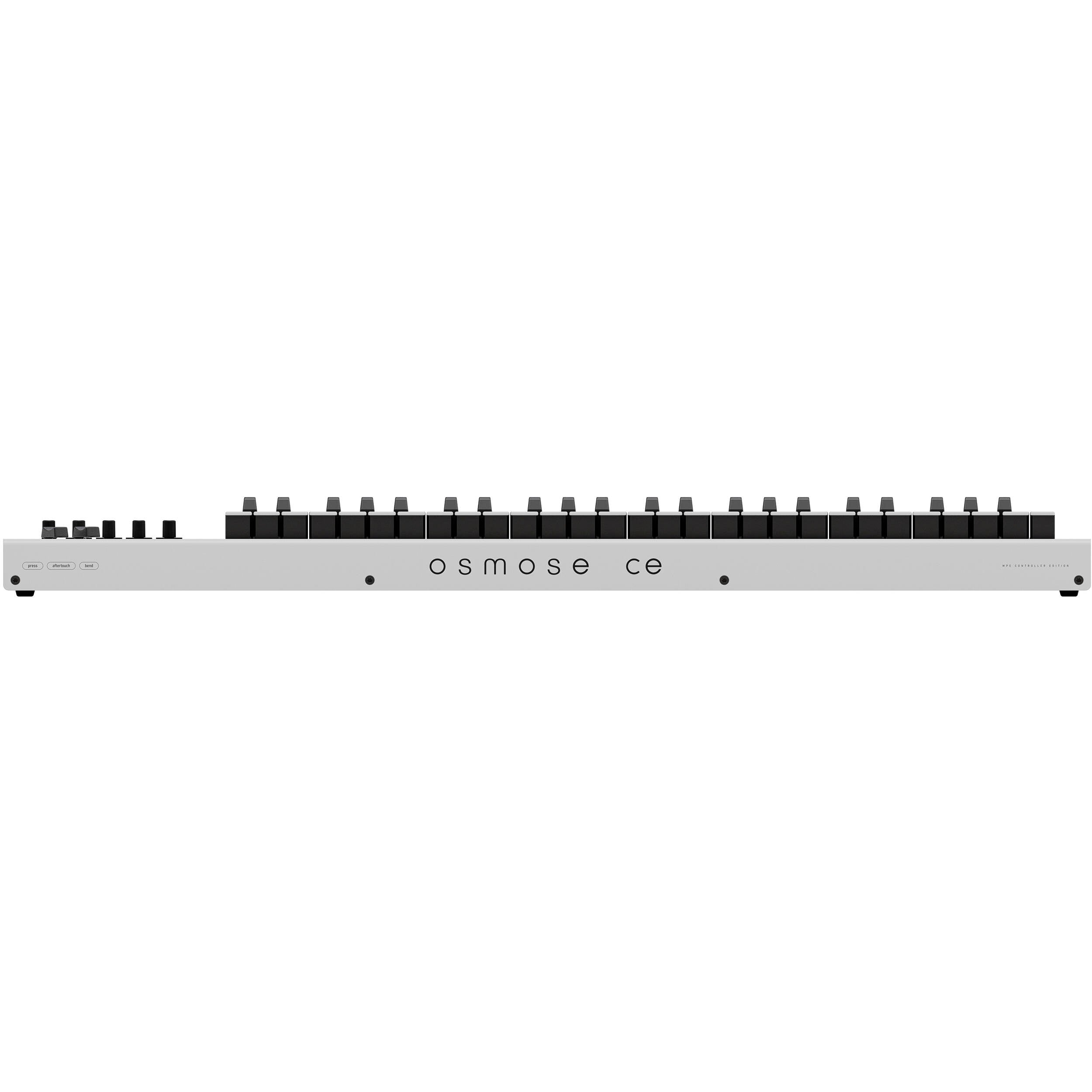 Expressive E Osmose CE 49 midi keyboard with expressive keys and modern design, shown from a front view.