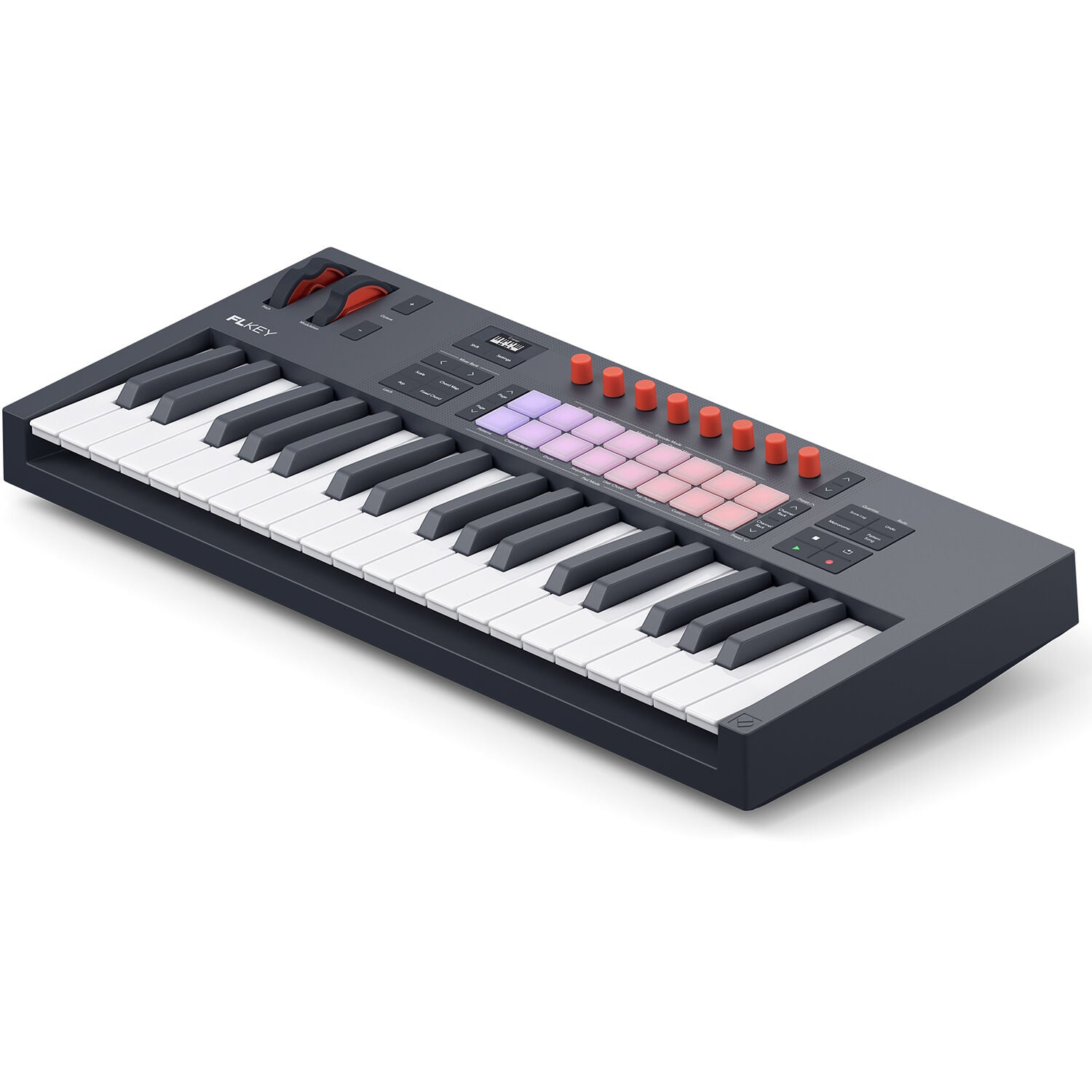 Novation FLkey 2 49 MIDI keyboard with 49 keys, compact design, and control knobs for music production and performance.