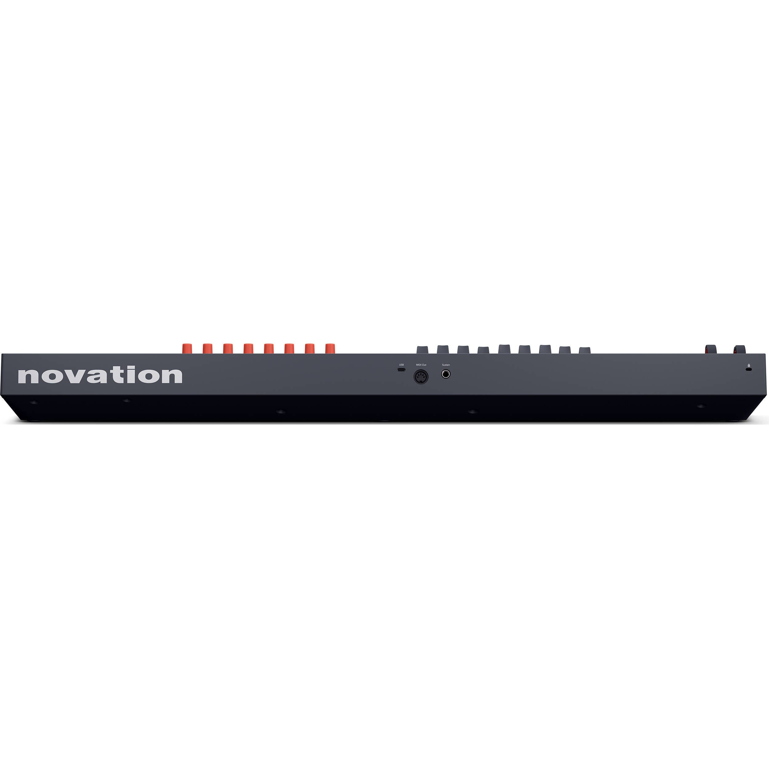 Novation FLkey 2 61 MIDI keyboard with control knobs and keys, designed for music production and performance.