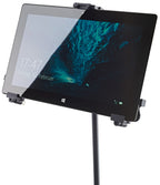 K&M 19790 multimedia microphone stand with adjustable arm and holder for studio or stage use, black metal construction