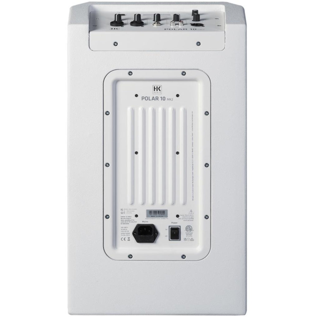 HK Audio POLAR 10 MK2 active column speaker with sleek design and multiple speaker drivers, ideal for professional sound systems.