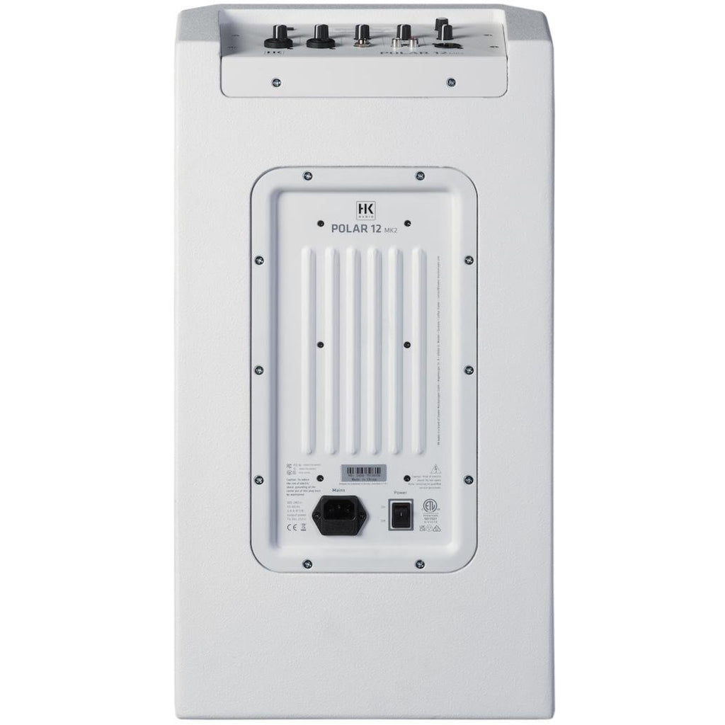 HK Audio POLAR 12 MK2 active column speaker with multiple speaker drivers and sleek black design, ideal for professional sound systems.