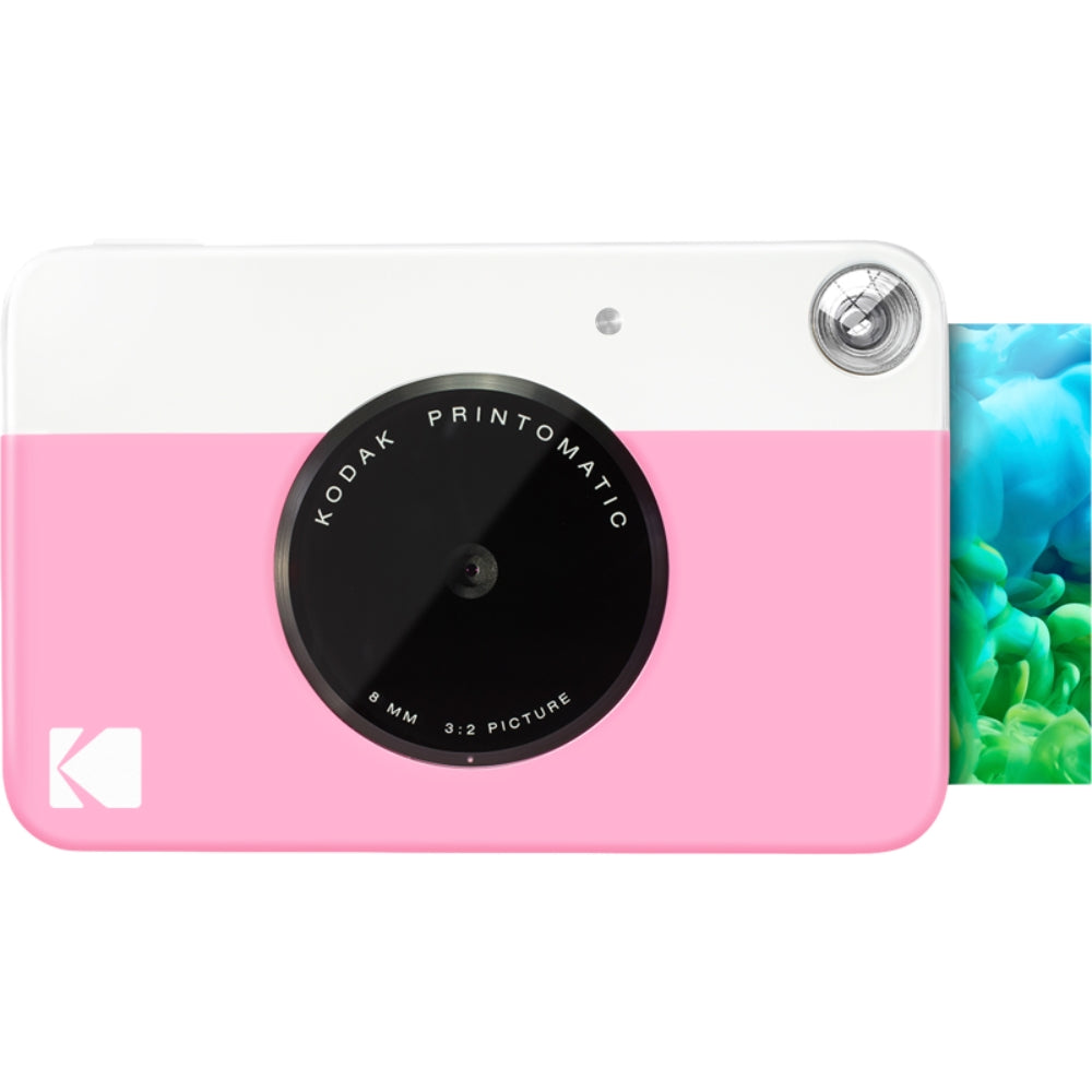 Kodak Printomatic instant compact camera with black body, ready to capture and print photos instantly.