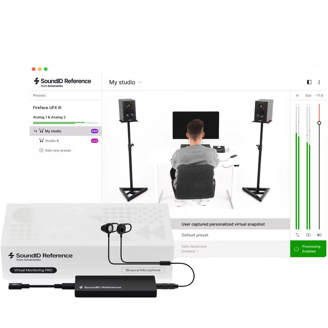 Sonarworks SoundID Reference Virtual Monitoring PRO room calibration software interface on a computer screen.
