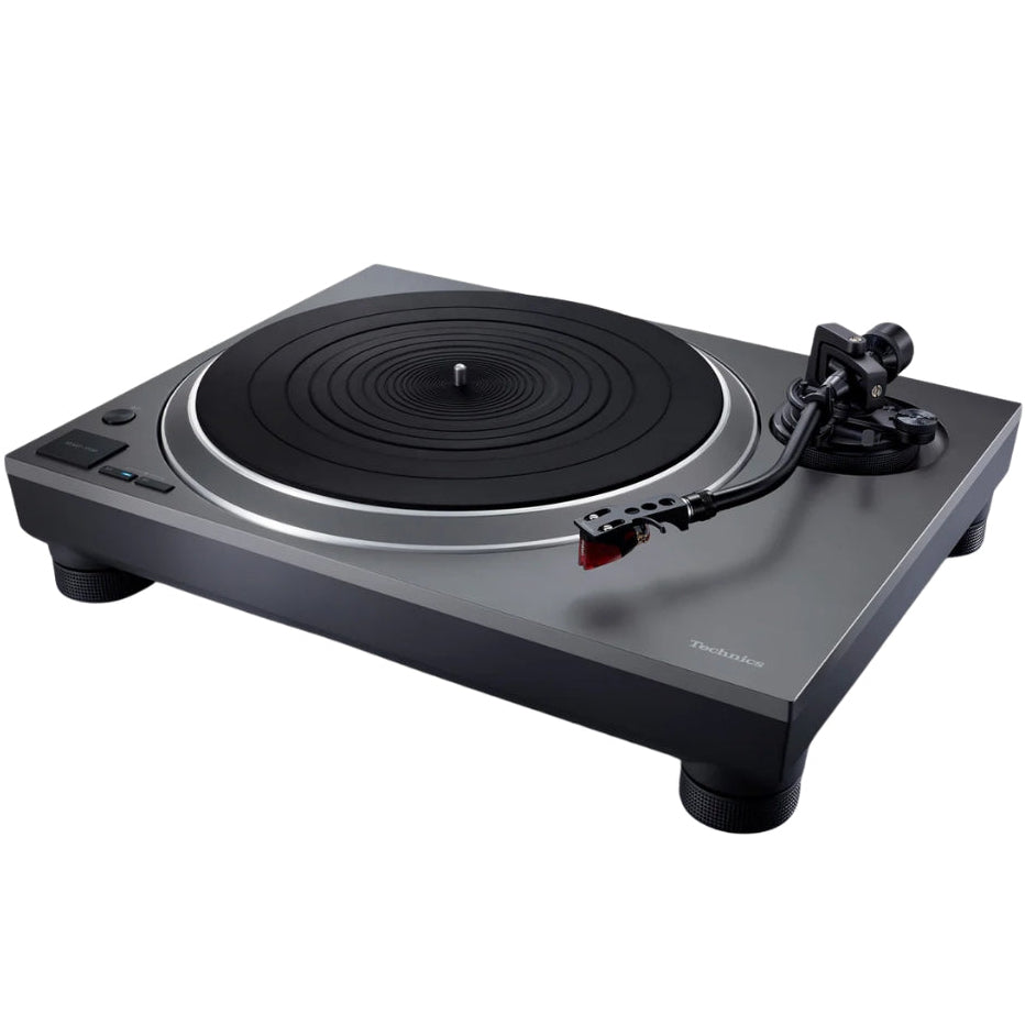 Technics SL-1500CS turntable with sleek black finish, tonearm, and control knobs, showcasing high-quality audio equipment.