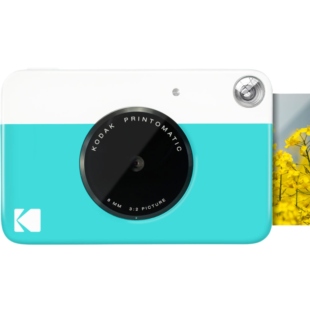 Kodak Printomatic instant and compact camera with white body and lens, ready for instant photo printing.