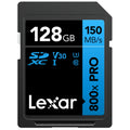 Lexar SDXC 800x Pro UHS-I memory card with V30 U3 speed class, showing the front label and branding.