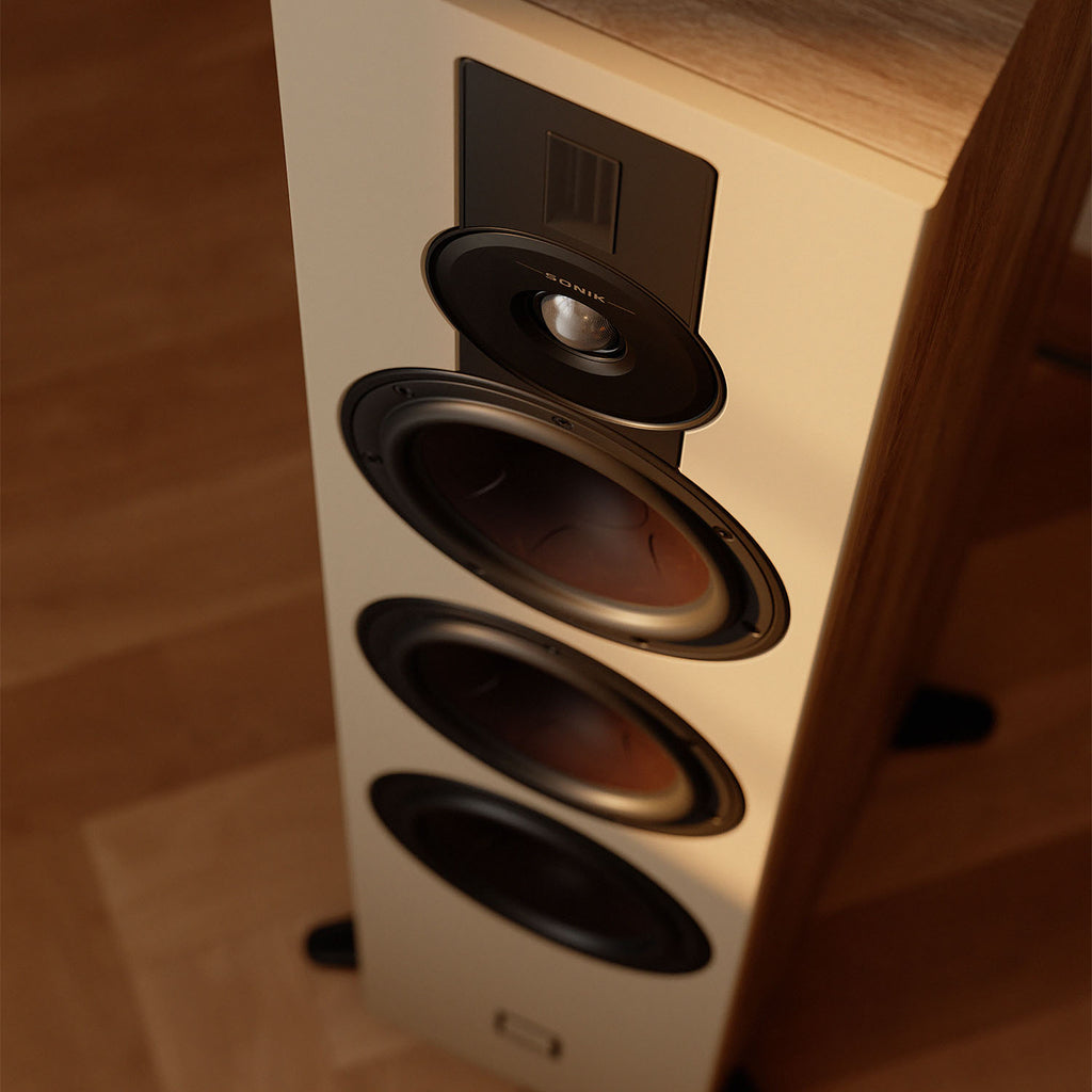 DALI Sonik 9 passive floorstanding speakers with sleek black cabinets and stylish design for high-quality home audio.