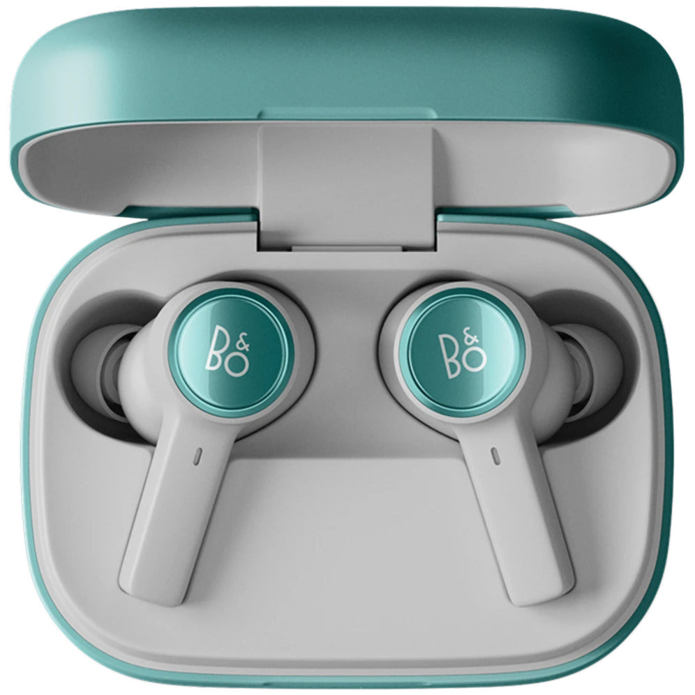 Wireless in-ear headphones from Bang & Olufsen Beoplay Eleven with sleek black earbuds and inline controls, shown from a side angle.