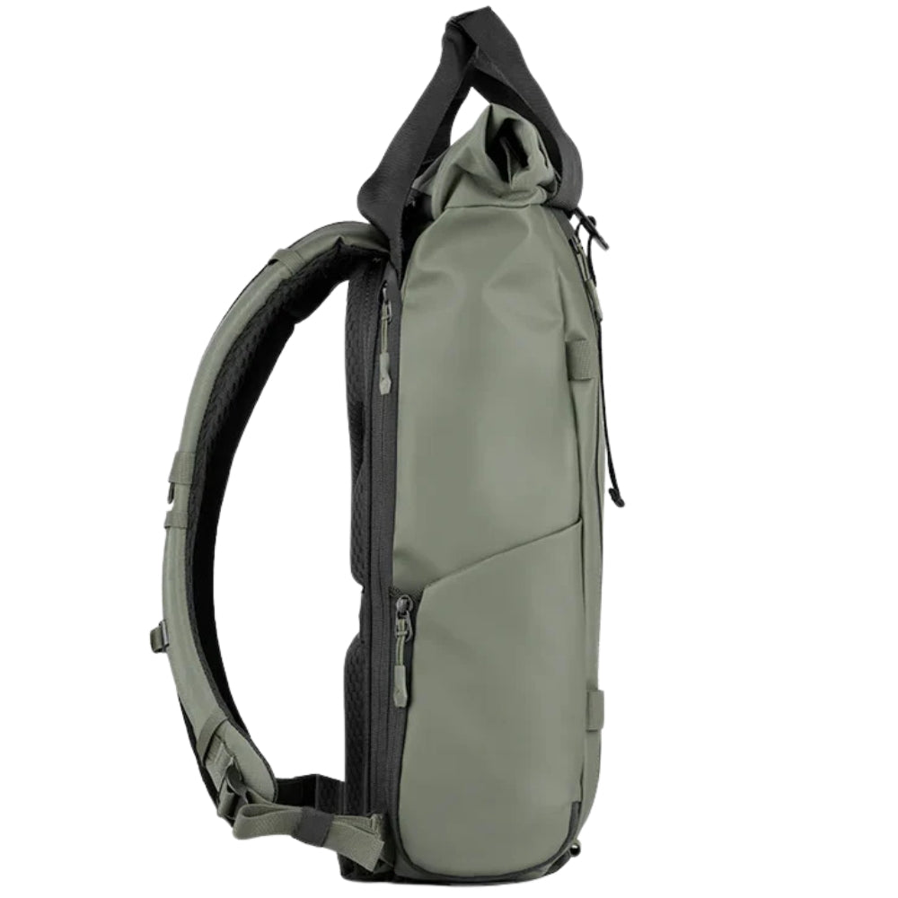 Wandrd Prvke EDC 18L video equipment bag with multiple compartments, black durable fabric, and adjustable shoulder strap.