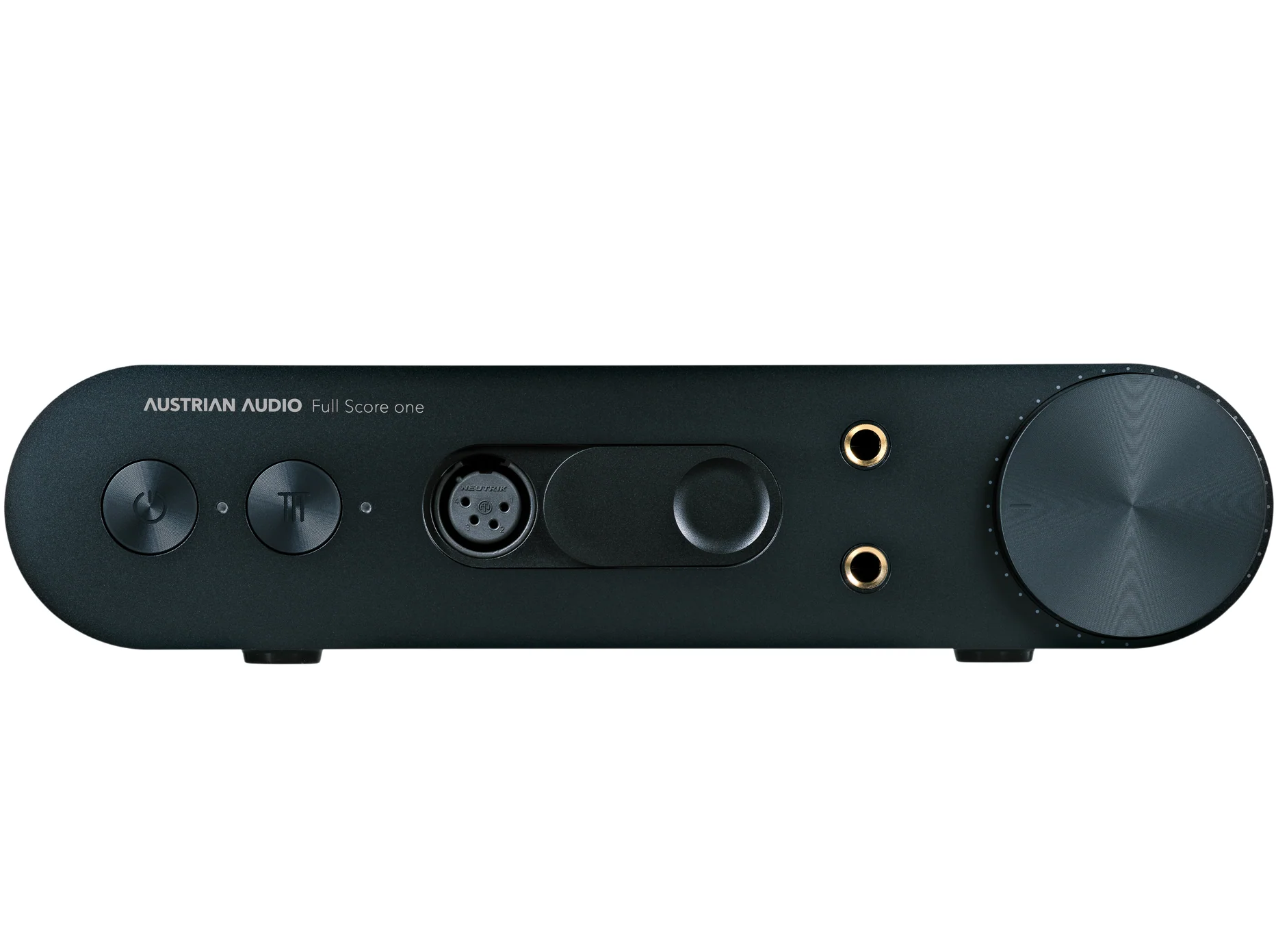 Austrian Audio Full Score One headphone amplifier and DAC with sleek design and control knobs visible on the front panel.