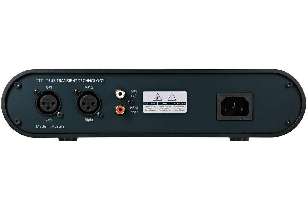 Austrian Audio Full Score One headphone amplifier and DAC with sleek black design and control knobs on front panel.