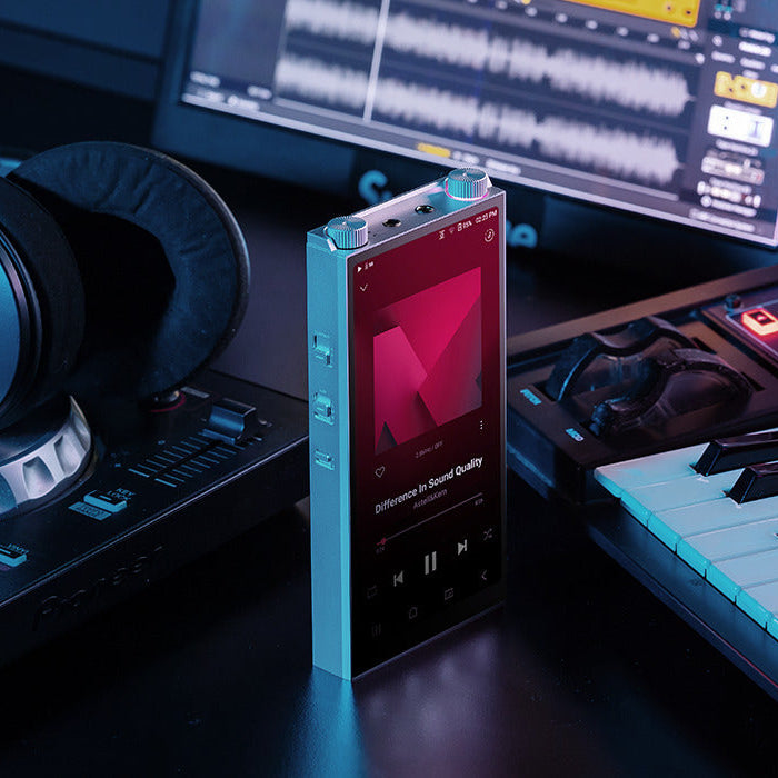 Astell&Kern PD20 portable music player with a sleek black design, touchscreen display, and control buttons on the front.