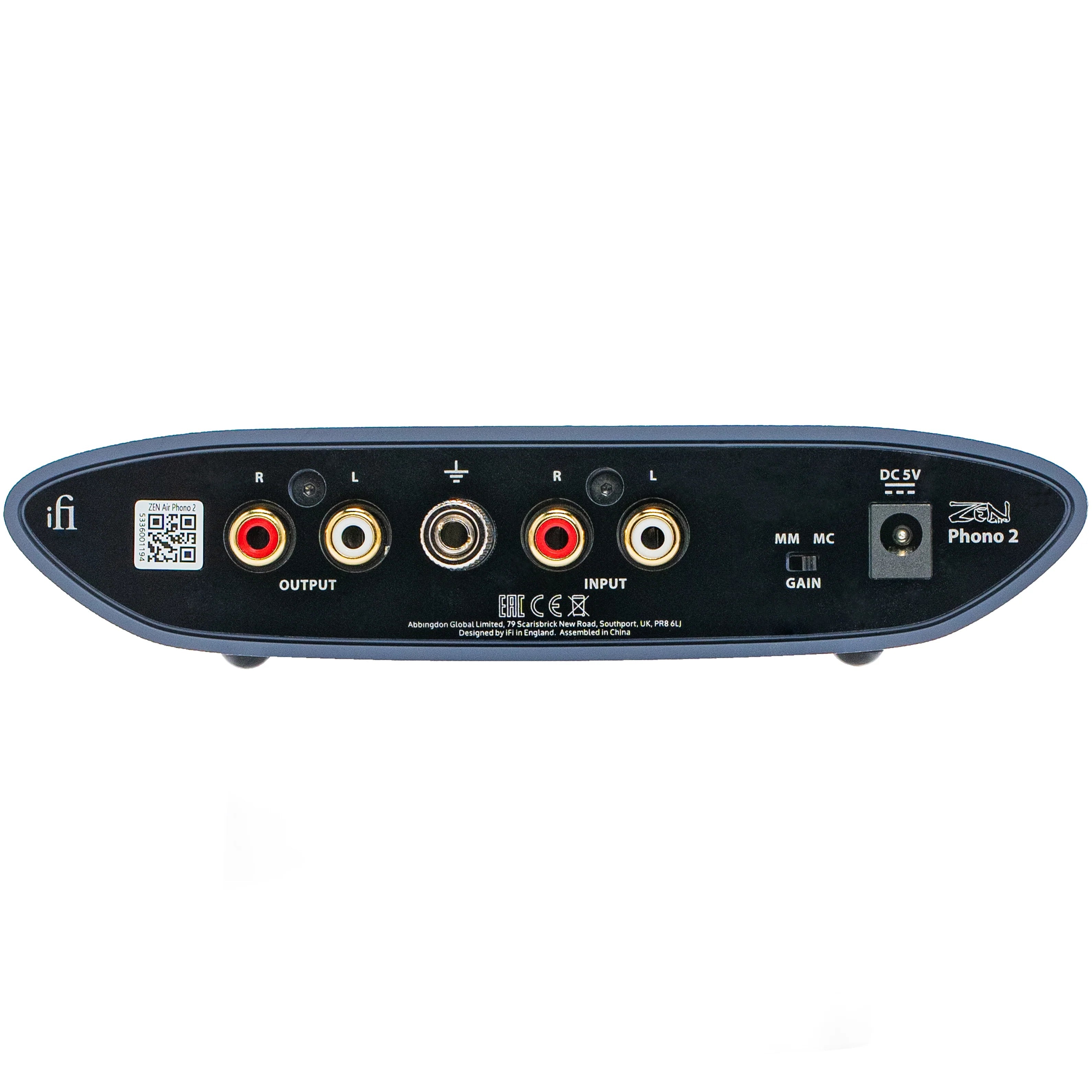 iFi Audio Zen Air Phono 2 phono preamp with compact design and silver finish, featuring input and output ports visible on the front.