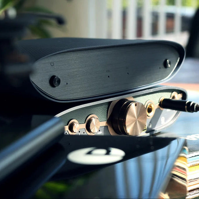 iFi Audio Zen Air Phono 2 phono preamp with sleek black design and input/output ports visible on the front and back.