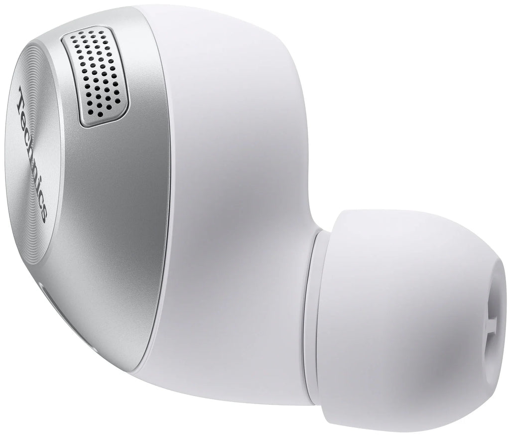 Technics EAH-AZ40M2 wireless in-ear headphones with black earbuds and sleek design, shown from a front angle.