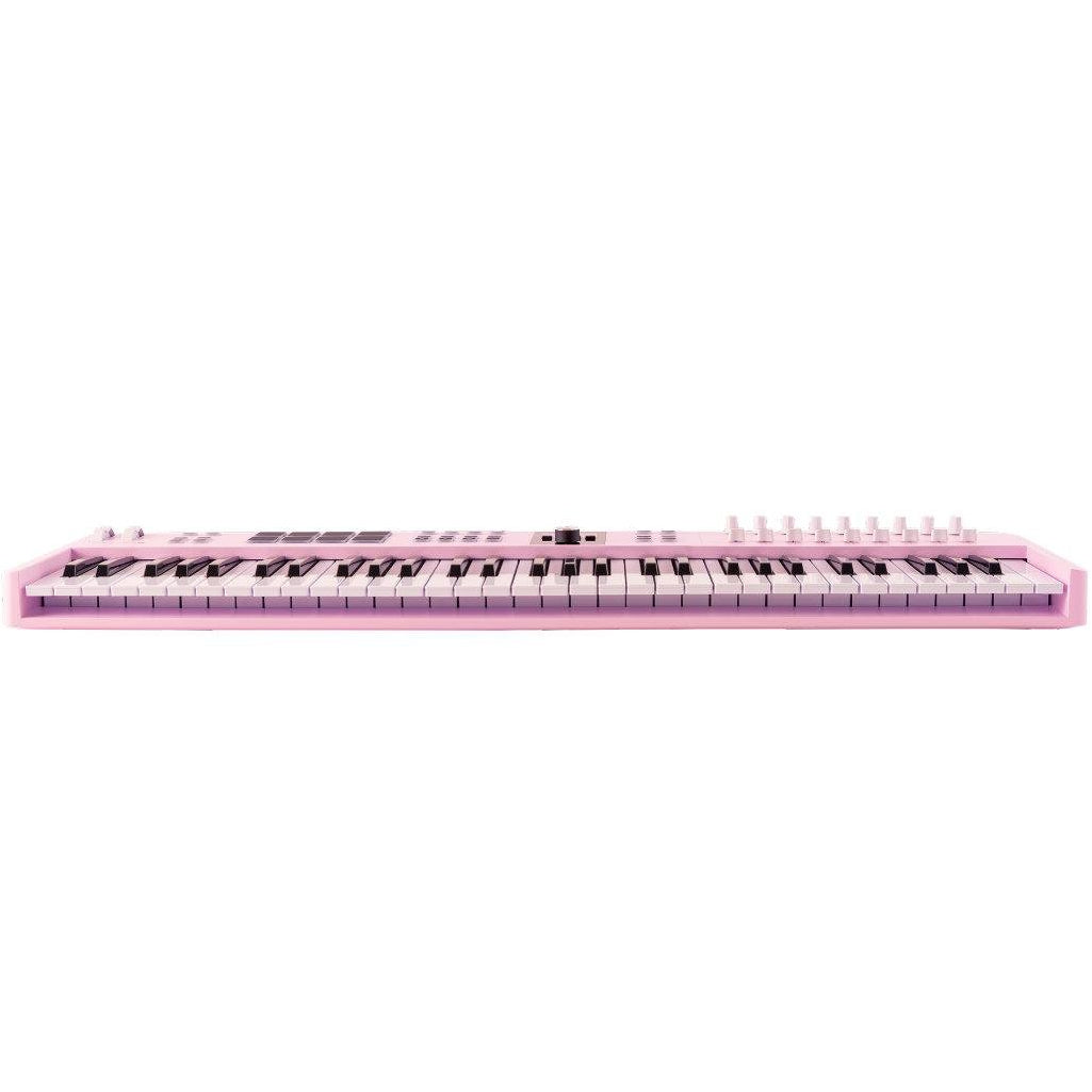 Arturia KeyLab Essential 61 MK3 MIDI keyboard with control knobs and keys, designed for music production and digital performances.