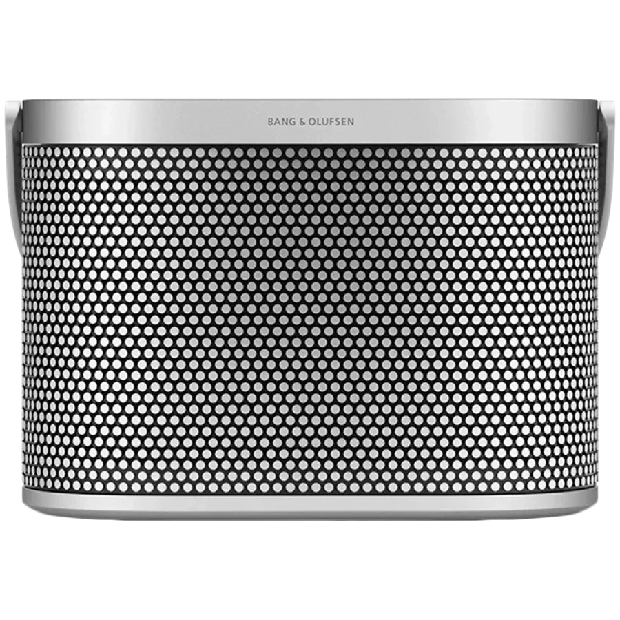 Bang & Olufsen Beosound A5 portable speaker in sleek design with fabric covering and control buttons on top.