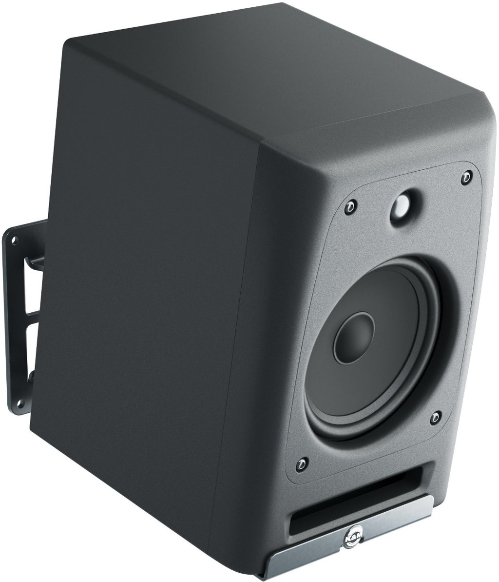 K&M 24166 Studio Monitor Wall Mount Stand in black, designed for secure placement of studio monitors on walls