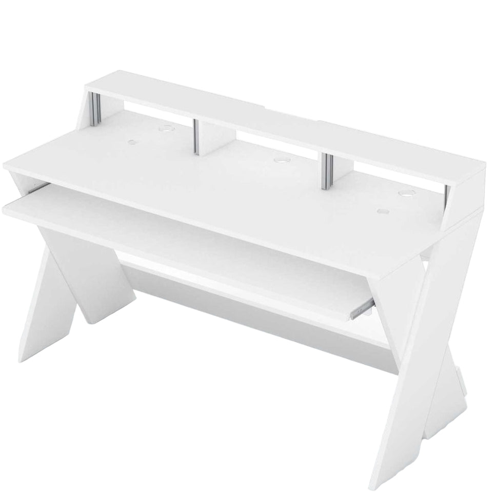 Glorious Sound Desk Pro studio furniture with a sleek wooden surface and sturdy metal frame for professional audio setups.