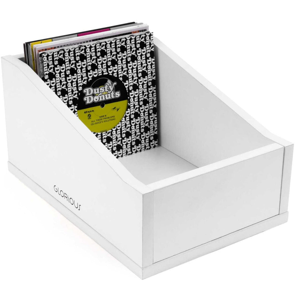 Glorious 7-inch record box for DJ tables and furniture, featuring a sleek design and secure storage for vinyl records.