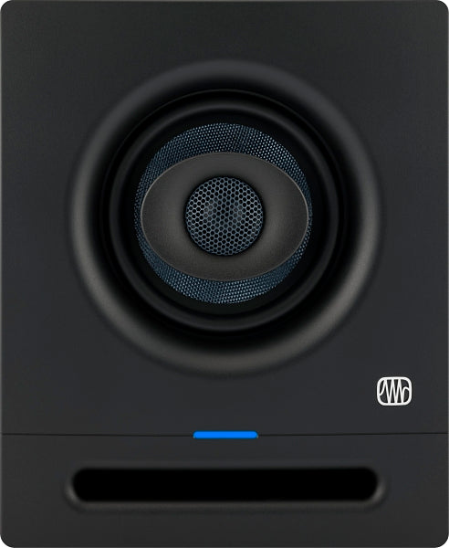 Presonus Eris Pro 4 active nearfield monitor speakers with black finish and front grille, designed for studio audio monitoring.