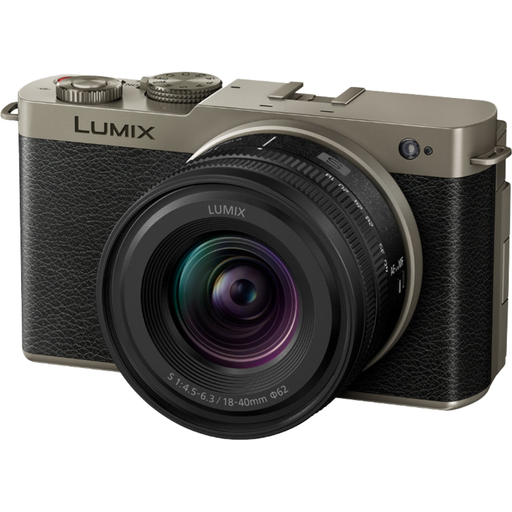 Panasonic Lumix S9 mirrorless camera with 18-40mm F/4.5-6.3 lens, suitable for professional video and photography.