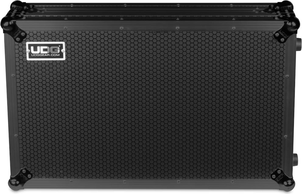 UDG Ultimate Flight Case for Pioneer DDJ-REV7 DJ controller, black with laptop shelf and wheels, durable protective DJ flight case
