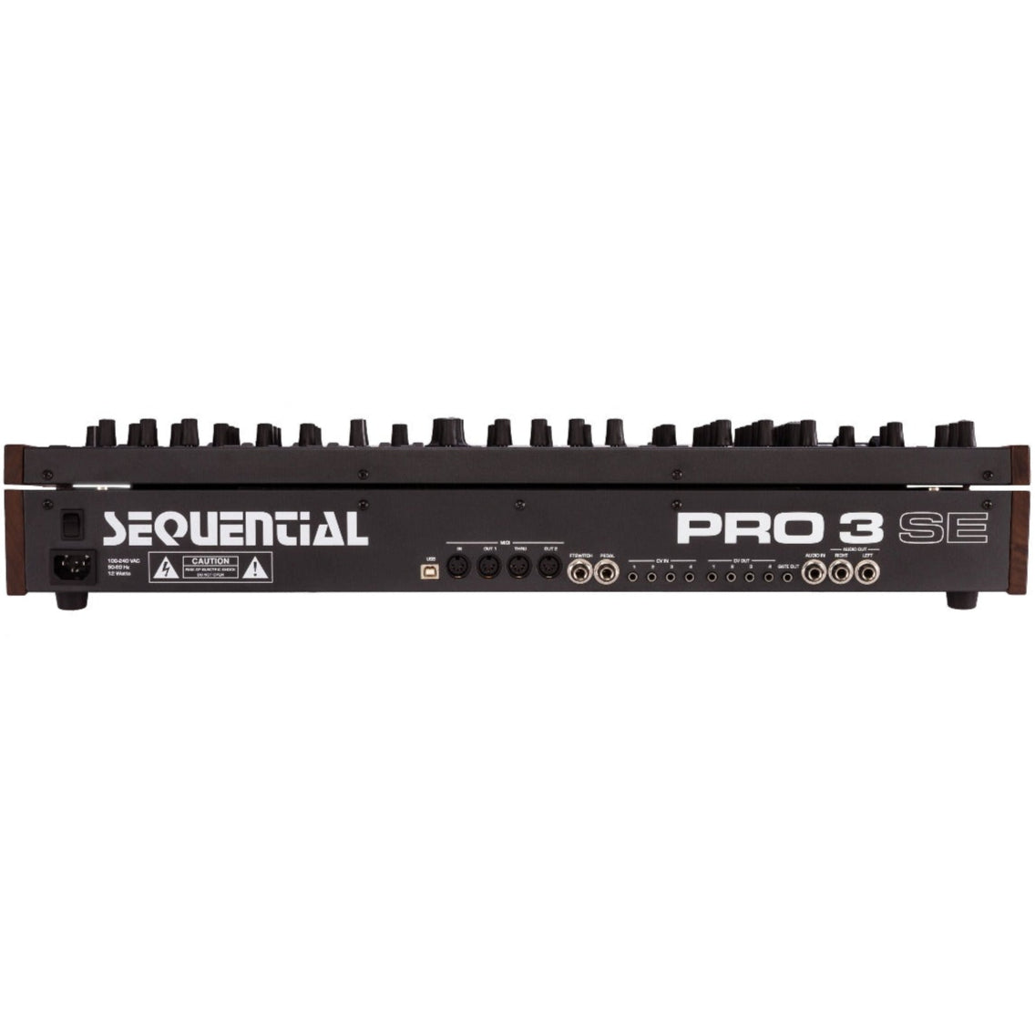 Sequential Pro 3 Special Edition synthesizer with front and back views, showcasing its controls and connectivity options.