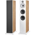 Bowers & Wilkins 603 S3 passive floorstanding speakers with black speaker grilles and wooden cabinet finish.