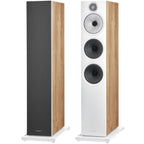 Bowers & Wilkins 603 S3 passive floorstanding speakers with black speaker grilles and wooden cabinet finish.