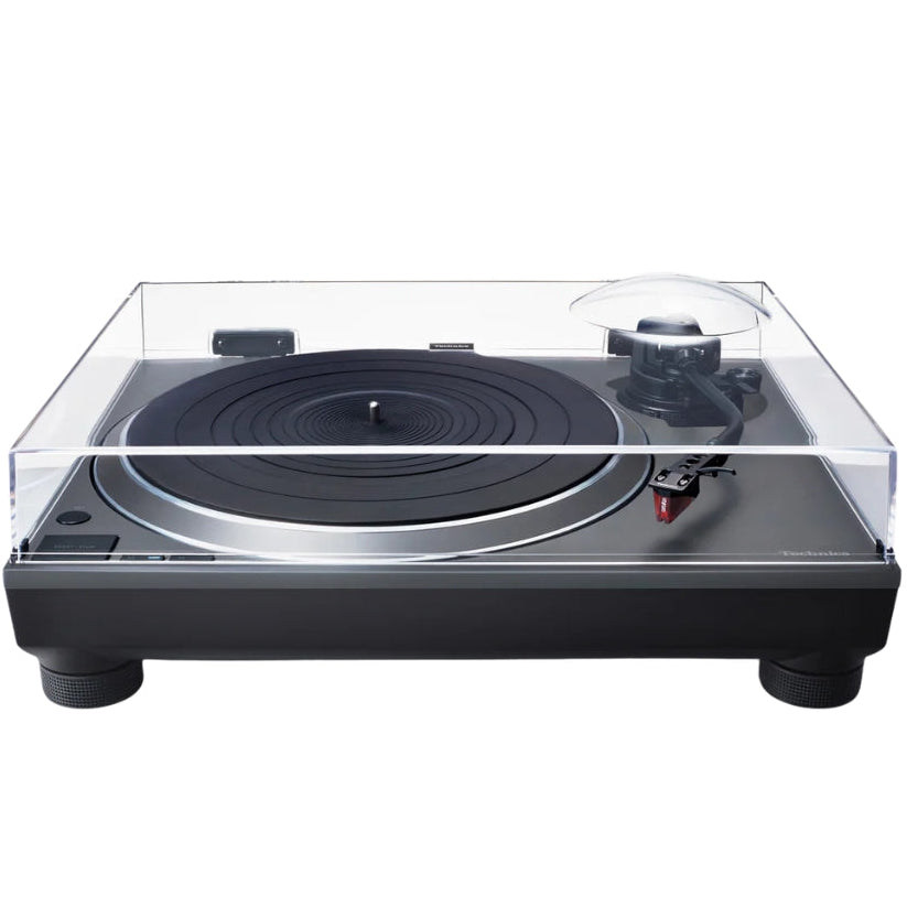 Technics SL-1500CS turntable with sleek black design, tonearm, and control buttons visible on the vintage audio equipment image.