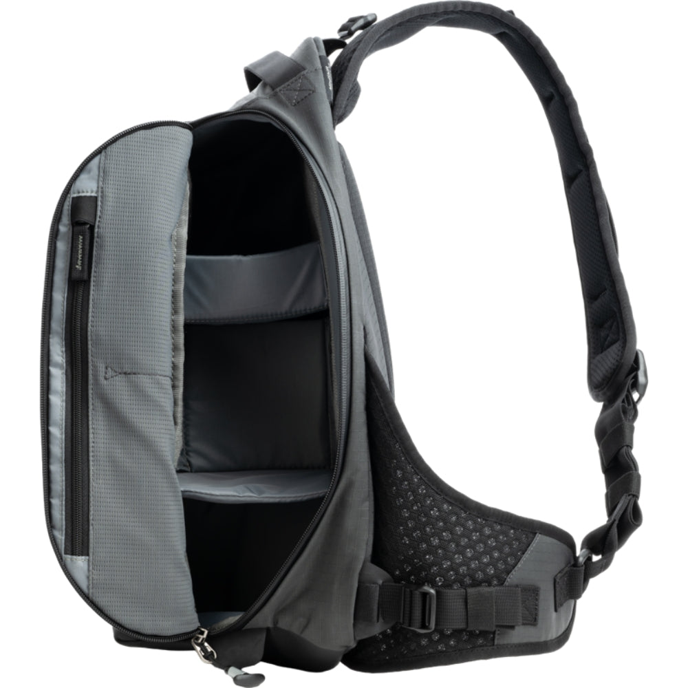 Think Tank MindShift PhotoCross Sling V2 camera bag with padded compartments and adjustable strap for carrying video equipment.