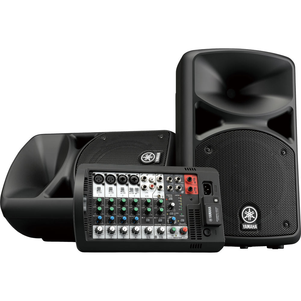 Yamaha Stagepas 400BT portable PA speaker system with built-in Bluetooth connectivity and multiple input options.
