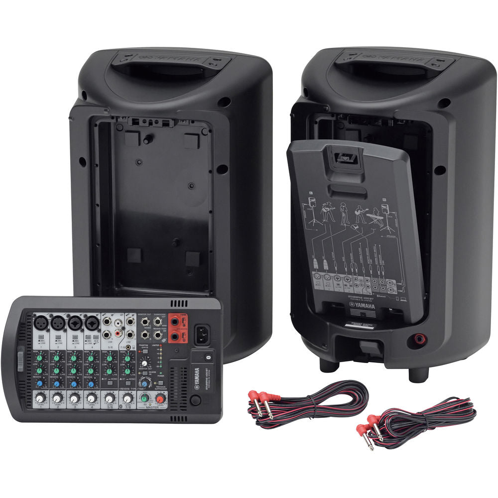 Yamaha Stagepas 400BT portable PA speaker system with built-in Bluetooth, compact design, and multiple input options.