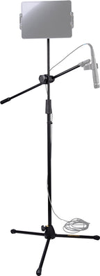 Hercules Stands MS434B floor microphone stand with adjustable height and boom arm, black metal construction for professional use.