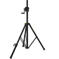Hercules Stands SS710B speaker stands with adjustable leveling legs for stable audio setup.