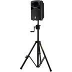 Hercules Stands SS710B speaker stands with adjustable height and steel construction for supporting audio speakers.