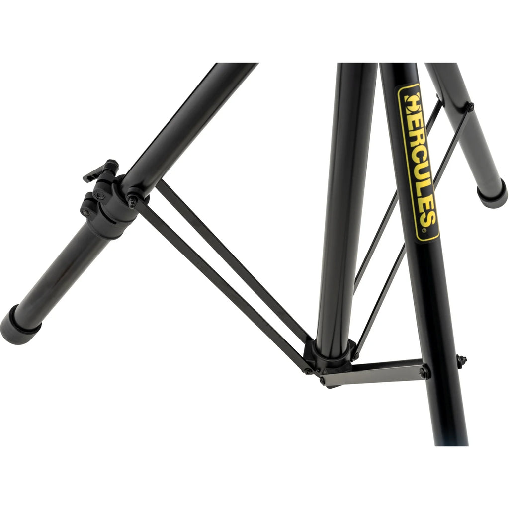 Hercules Stands SS710B speaker stands with tripod base, adjustable height and stable support for audio equipment.
