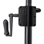 Hercules Stands SS710B speaker stands folded, showing adjustable height and sturdy metal construction for audio equipment.