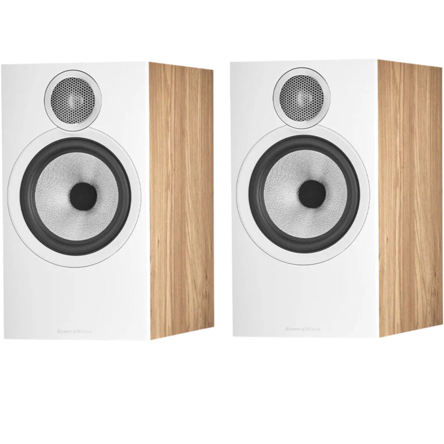 Bowers & Wilkins 606 S3 passive bookshelf speakers with black finish and front grille, designed for high-quality home audio.