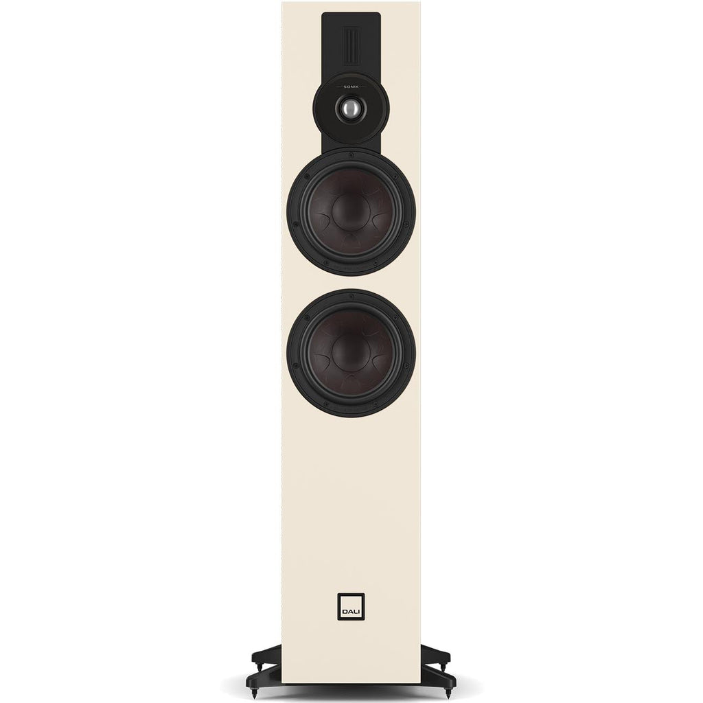 DALI Sonik 7 passive floorstanding speakers with sleek black cabinets and multiple drivers for rich sound quality.
