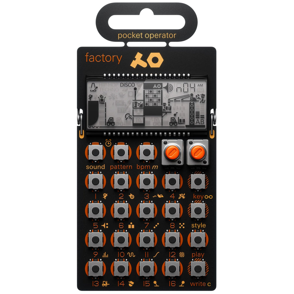 Teenage Engineering PO-16 Factory portable music synthesizer with colorful interface and compact design, gadget for music production.