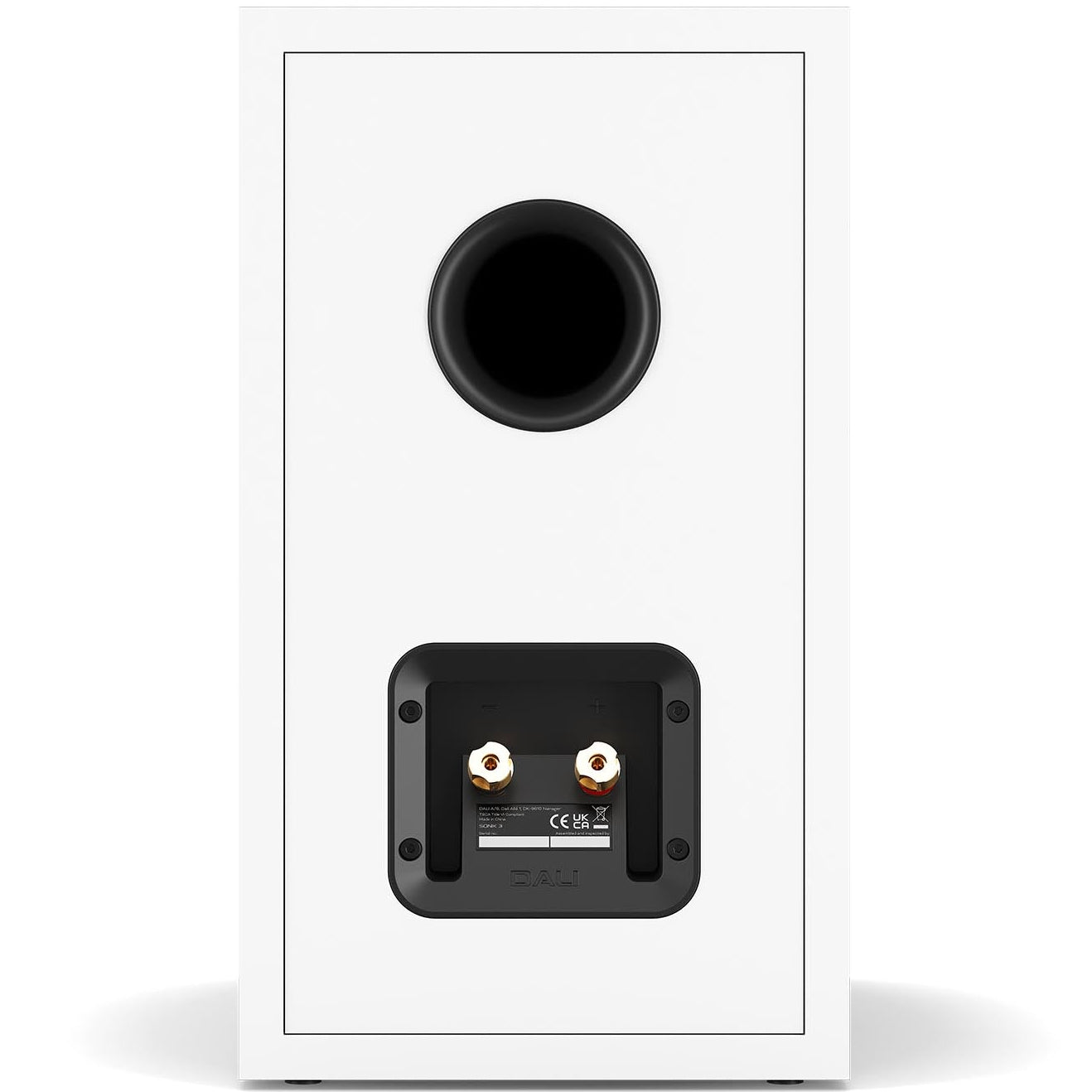 DALI Sonik 3 passive bookshelf speakers with black finish, compact design, and dual drivers for immersive stereo sound.
