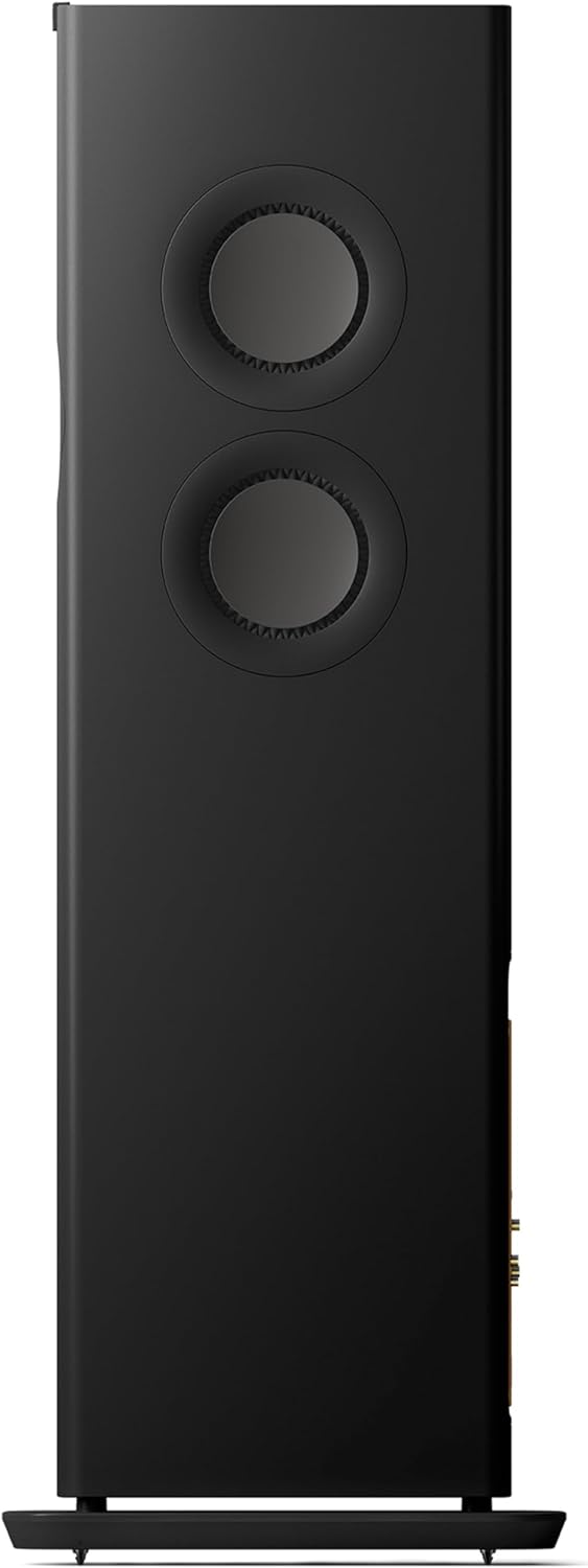 KEF LS60 Wireless floorstanding speakers with sleek black finish and modern design, showcasing their elegant speaker cabinets.