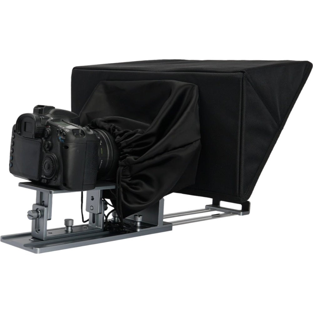Feelworld TP16 teleprompter with adjustable mirror and sleek design for professional video presentations and broadcasting.