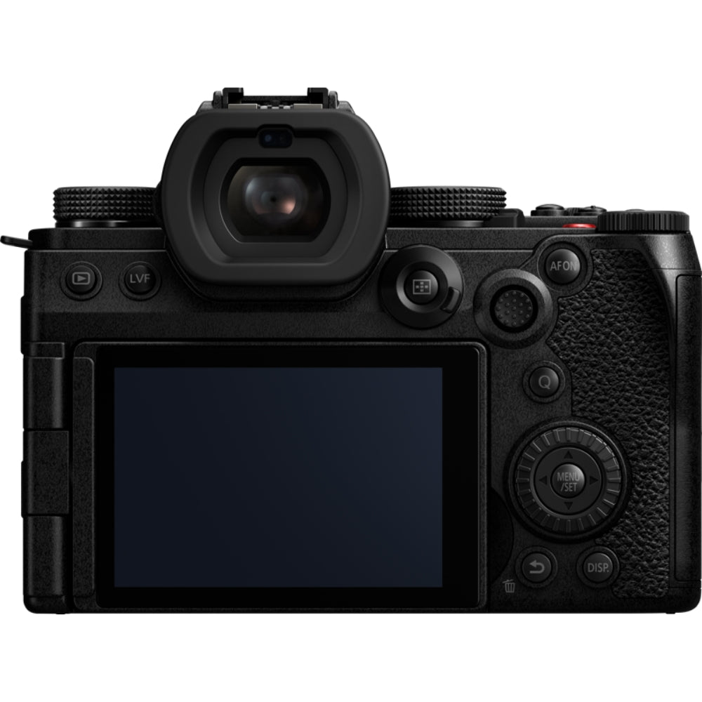 Panasonic Lumix S5M2X video camera with large flip-out screen and professional controls for high-quality filmmaking.